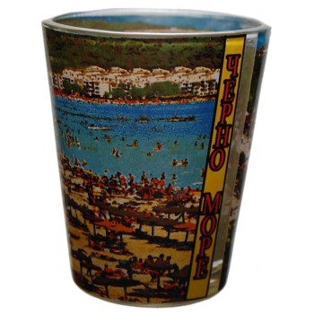 Комплект четири броя сувенирни стъклени чаши с декорация - Черноморска крайбрежна ивица