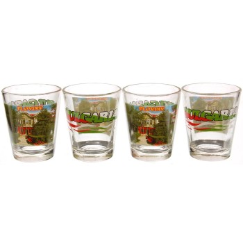Комплект четири броя сувенирни стъклени чаши с декорация - Пловдив