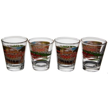 Комплект четири броя сувенирни стъклени чаши с декорация - Рилският манастир