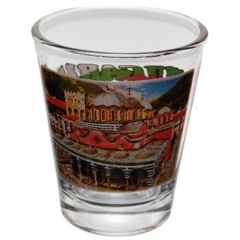 Комплект четири броя сувенирни стъклени чаши с декорация - Рилският манастир
