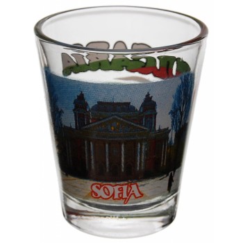 Комплект четири броя сувенирни стъклени чаши с декорация - театърът в София