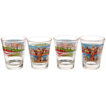 Комплект четири броя сувенирни стъклени чаши с декорация - София