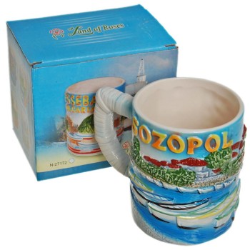 Сувенирна чаша порцелан с релефни забележителности от Созопол