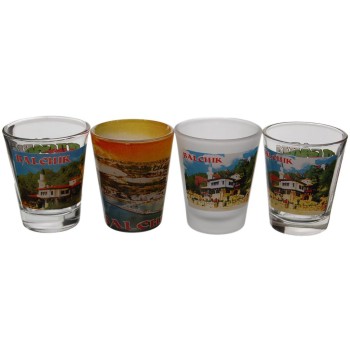 Комплект четири броя сувенирни стъклени чаши с декорация - Балчик