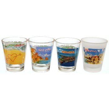 Комплект четири броя сувенирни стъклени чаши с декорация - Созопол