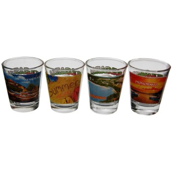 Комплект четири броя сувенирни стъклени чаши с декорация - Приморско, Несебър