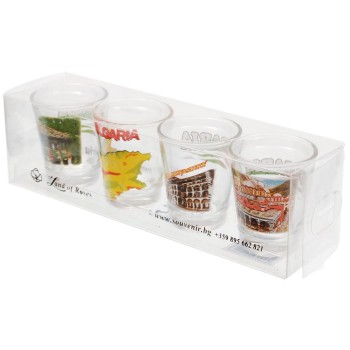 Комплект четири броя сувенирни стъклени чаши с декорация