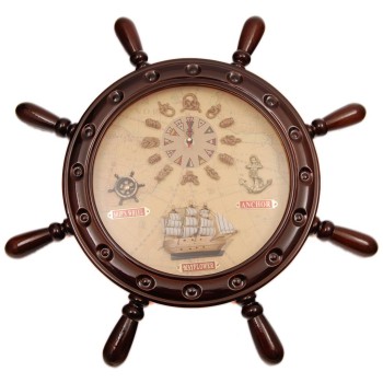 Декоративен стенен часовник - рул с морски мотиви, изработен от дърво