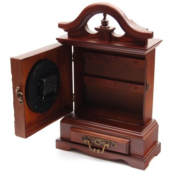 Сувенирна дървена кутия за ключове с часовник