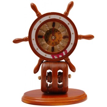 Сувенирен настолен часовник - рул с морски мотиви - дърво
