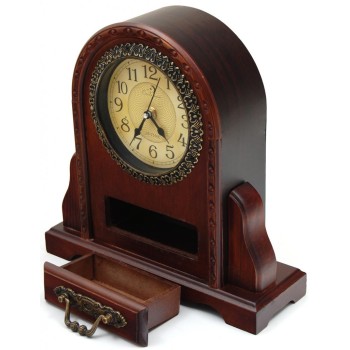 Сувенирен настолен часовник с чекмедже, изработен от дърво