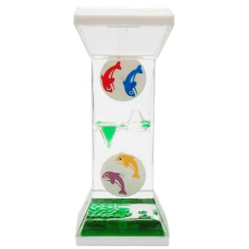 Декоративен пясъчен часовник с флуид и два въртящи се делфина