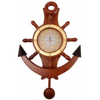 Декоративен стенен часовник - котва с морски мотиви, изработен от дърво