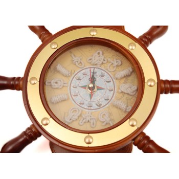 Декоративен стенен часовник - котва с морски мотиви, изработен от дърво