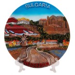 Сувенирна релефна чиния - провлакът в Несебър с вятърната мелница и надпис България