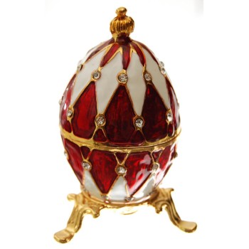 Декоративна метална кутийка за бижута - яйце на Фаберже, инкрустирано с цветни камъни