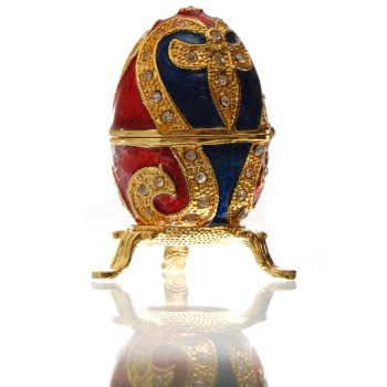 Декоративна метална кутийка за бижута - яйце на Фаберже, инкрустирано с камъни