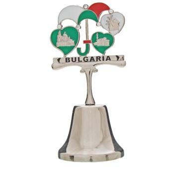 Сувенирна камбанка с магнит и декорация -  чадър с три сърца и надпис България
