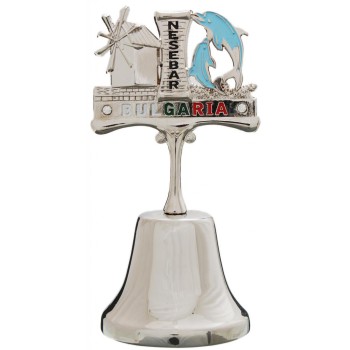 Сувенирна камбанка с магнит и декорация - два делфина и мелницата в Несебър