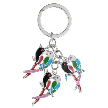 Сувенирен метален ключодържател - три двойки влюбени папагали