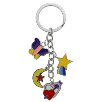 Сувенирен метален ключодържател - четири фигурки - двойно сърце, пеперуда, луна и звезда