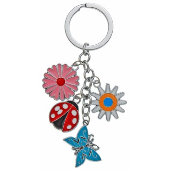 Сувенирен метален ключодържател - четири фигурки - две цветчета, паперуда и калинка
