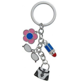 Сувенирен метален ключодържател - четири фигурки - чанта, очила, червило и цвете
