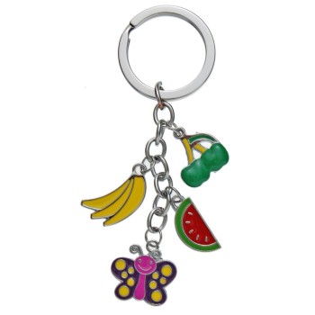 Сувенирен метален ключодържател - четири фигурки - банан, диня, черешки и пеперуда