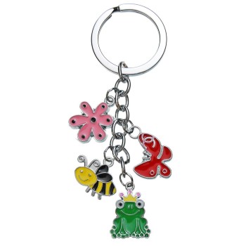 Сувенирен метален ключодържател - четири фигурки - пчеличка, пеперудка, жабка и цветенце