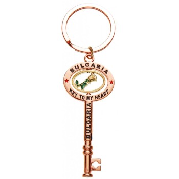 Сувенирен метален ключодържтел ключ с въртяща се роза и гравирани надписи - 6