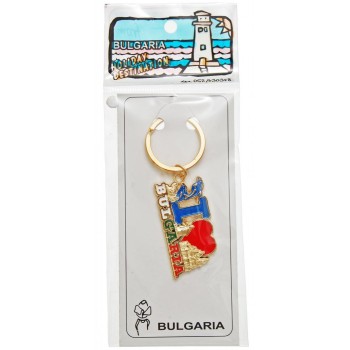 Сувенирен метален ключодържател с надпис България и инкрустирани морски забележителности