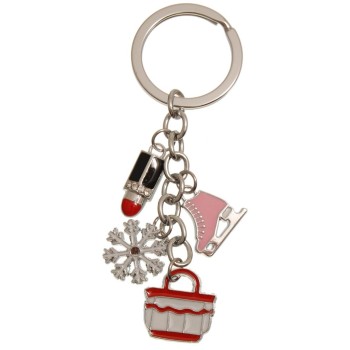 Сувенирен метален ключодържател - четири фигурки - чанта, кънка, червило и снежинка