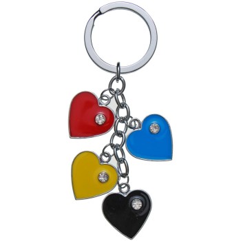 Сувенирен метален ключодържател - четири сърца с инкрустирани бели камъчета