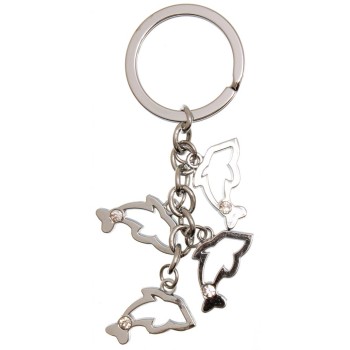Сувенирен метален ключодържател - четири делфина декорирани с беля камък