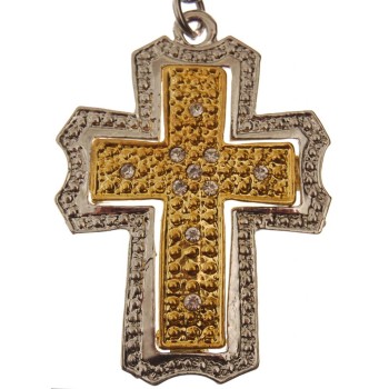 Сувенирен метален ключодържател - кръст, инкрустиран с бели камъни