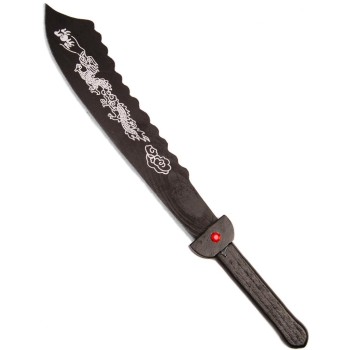 Сувенирен черен нож, изработен изцяло от дърво декориран с дракони и йероглифи