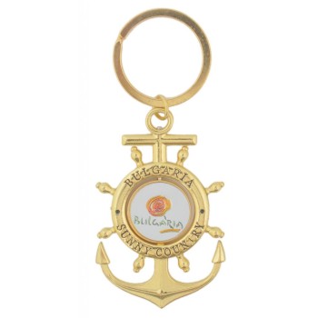 Сувенирен метален ключодържател - котва с въртяща се плочка, декорирана с Капитанска среща в Несебър и логото на България