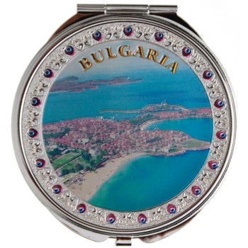 Сувенирно джобно огледало метал, декоративно капаче с лазерна инкрустация - изглед от Созопол