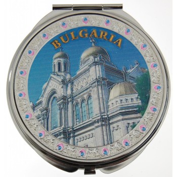 Сувенирно джобно огледало метал, декоративно капаче с лазерна инкрустация - Варненската катедрала