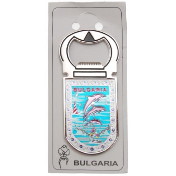 Сувенирна магнитна отварачка - метал - три делфина и надпис България