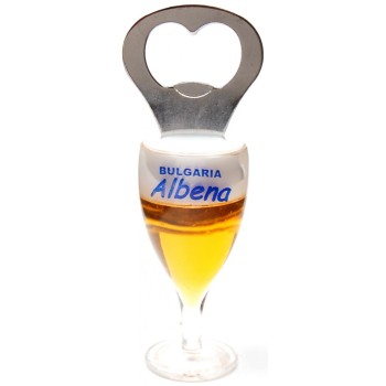Декоративна фигурка с магнит - чаша бира с отварачка и надпис Албена