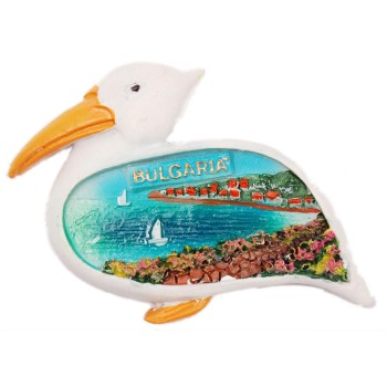 Декоративна фигурка с магнит - пеликан с морски бряг и надпис България