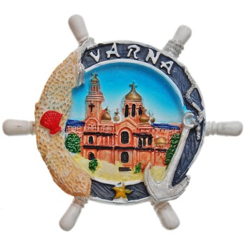 Сувенирна фигурка с магнит - рул с Варненската катедрала, изработена от полирезин