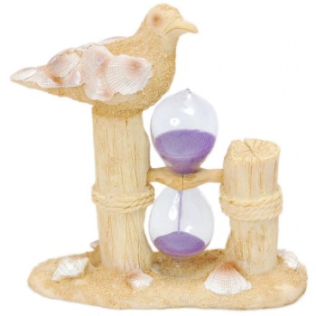 Пясъчен часовник с цветен пясък с красива декорация - чайка върху пънче