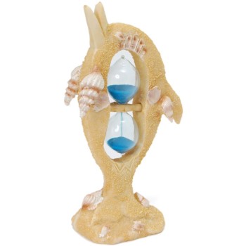 Пясъчен часовник с цветен пясък с красива декорация - делфин, декориран с миди и рапани