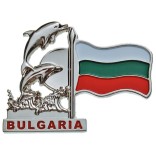 Сувенирна метална фигурка с магнит - два делфина с българския флаг сърце и надпис България