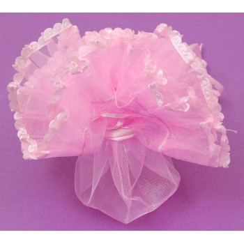 Луксозна подаръчна торбичка тюл - розова, със сатенена панделка