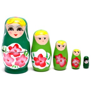 Декоративна дървена фигурка - пет броя матрьошки с красива пирография