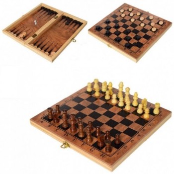 Комплект шах и табла в красива дървена кутия с размери - 39x39 см