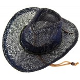 Лятна плетена  шапка с регулиращи връзки и декоративен кожен кант с дървени мъниста